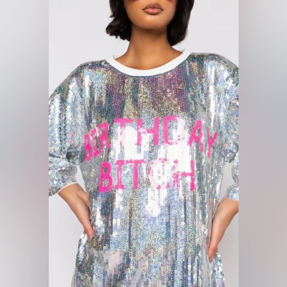 BIRTHDAY BITCH SEQUIN TSHIRT DRESS O/S